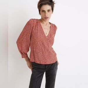 Madewell Kinston Side-Button Wrap Top in Park Picnic, Size XS